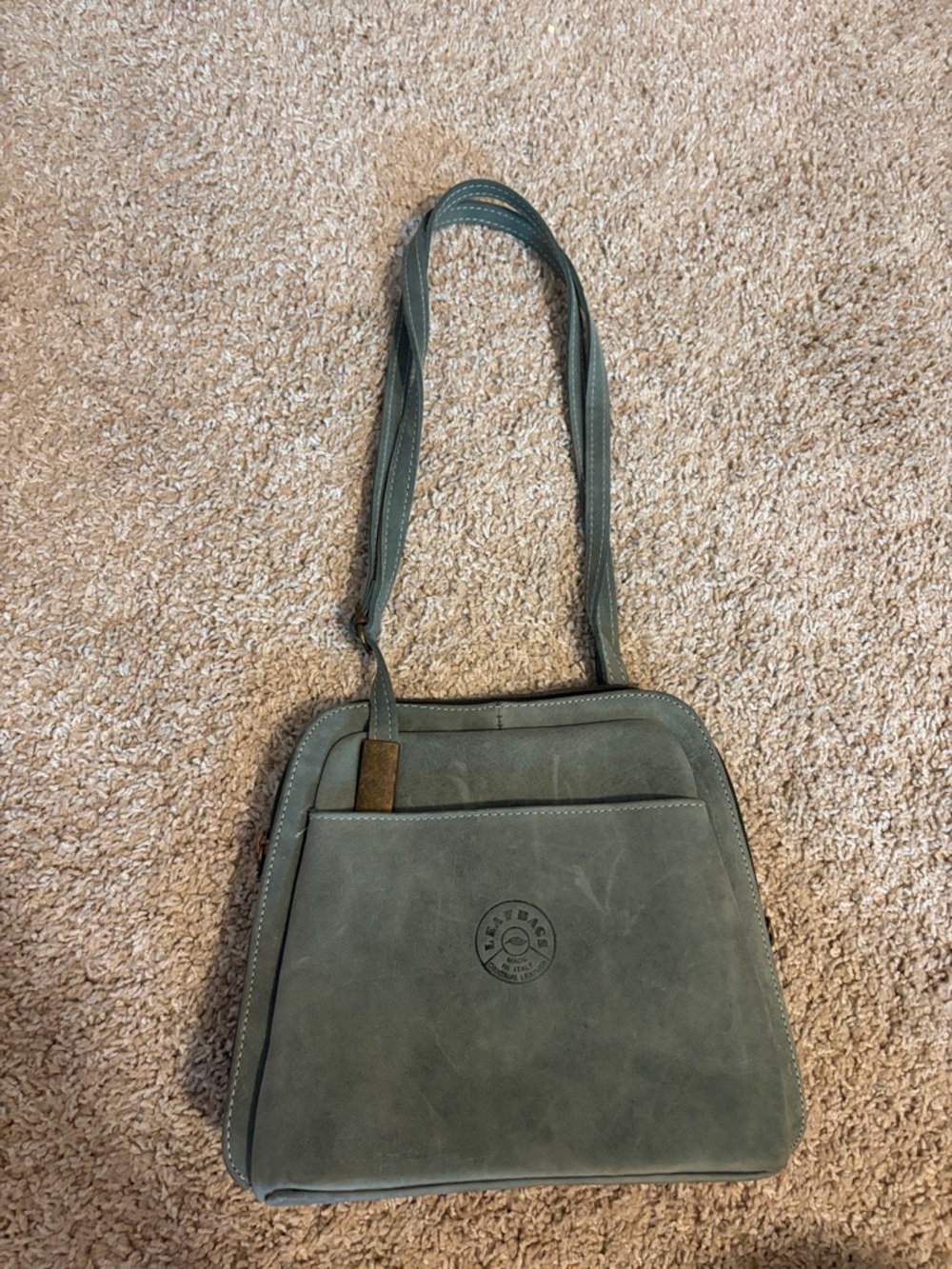 Vintage-Inspired Green Leather Shoulder Bag